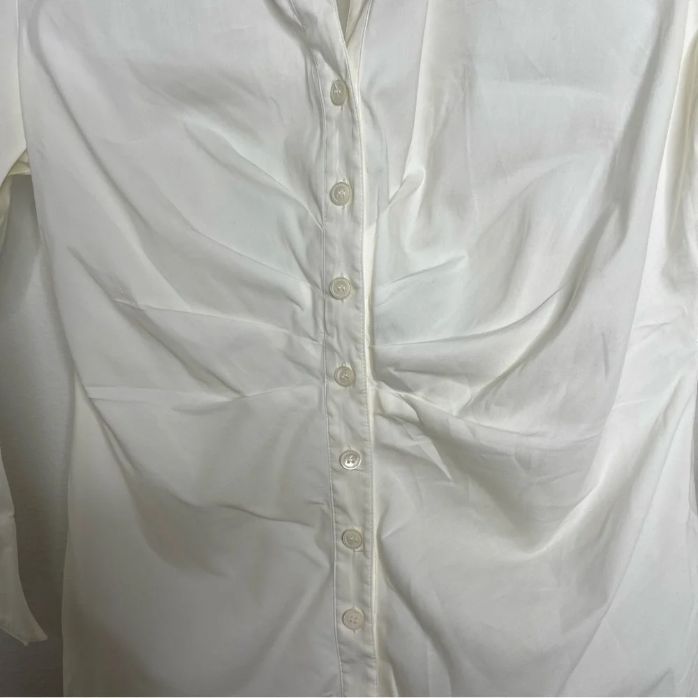 Lafayette 148 Ivory Pleaded Front Button Down Shirt Blouse Top Size 6 - Picture 13 of 16